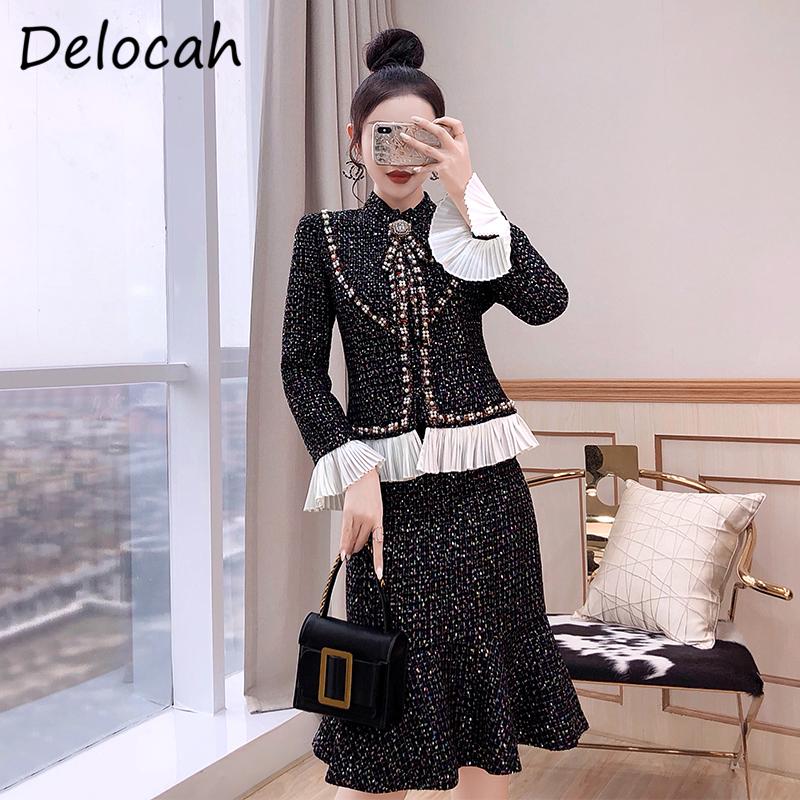 

Work Dresses Delocah 2022 Autumn Women Fashion Runway Skirt Set Flare Sleeve Elegant Tops + High Waist Ladies Mermaid Skirts Suit, Multi