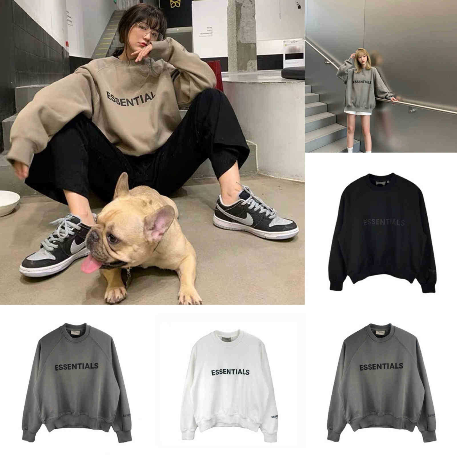 

Casual New Arrivals fears Hoodie Fog bear of double thread essentials chest letter round neck sweater for men women high street loose fashion God, White chest letter terry