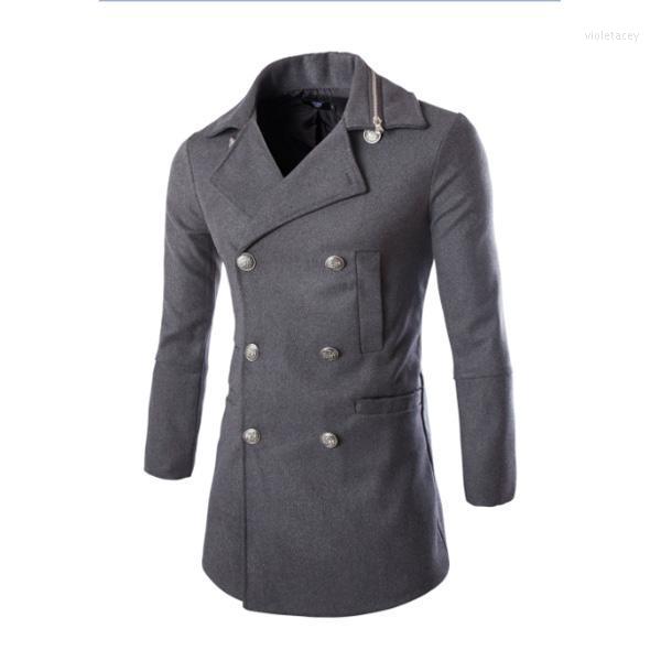 

Men's Trench Coats Men's Foreign Trade Clothing Coat Collar Zipper Design Double-breasted WindbreakerMen's Viol22, Black