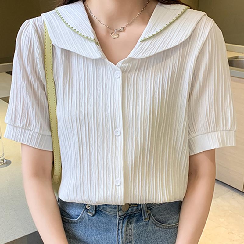 

Women' Blouses & Shirts White Shirt Women Tops And Bloues Double Layer Top 2022 Summer Elegant Woman Clothing Short Sleeve Femme CamisasWom