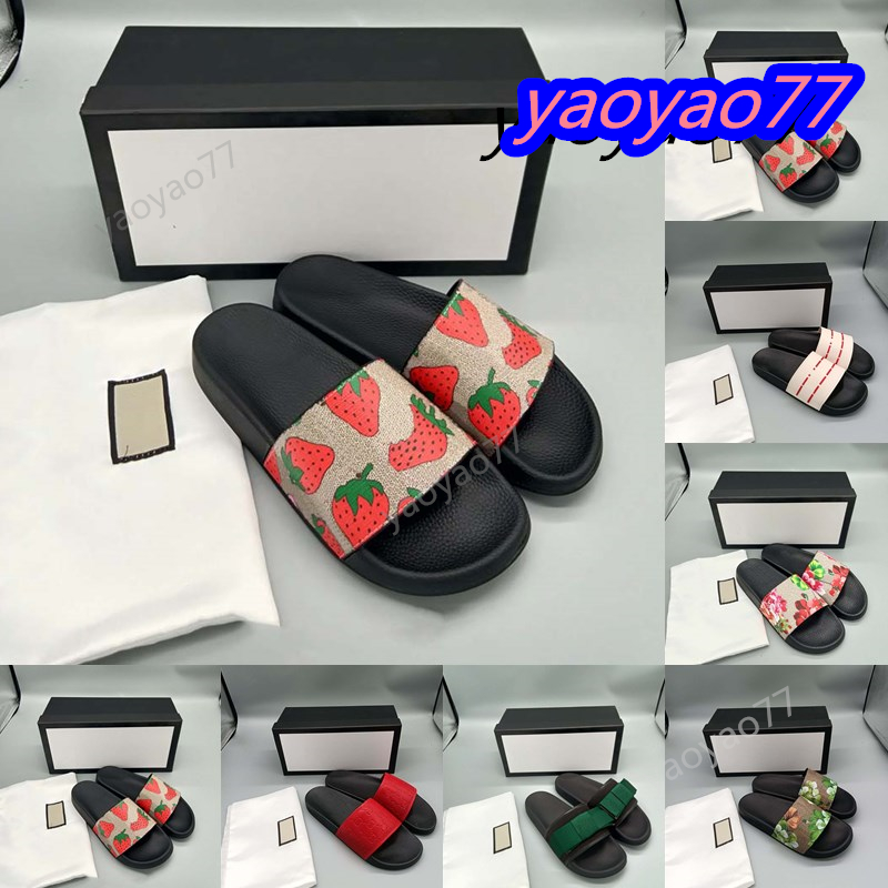 

2022 Designer Men Women Slippers Rubber Slides Sandal Flat Blooms Strawberry Tiger Bees Green Red White Shoes Beach Outdoor Flower Flip Flops Size, Box