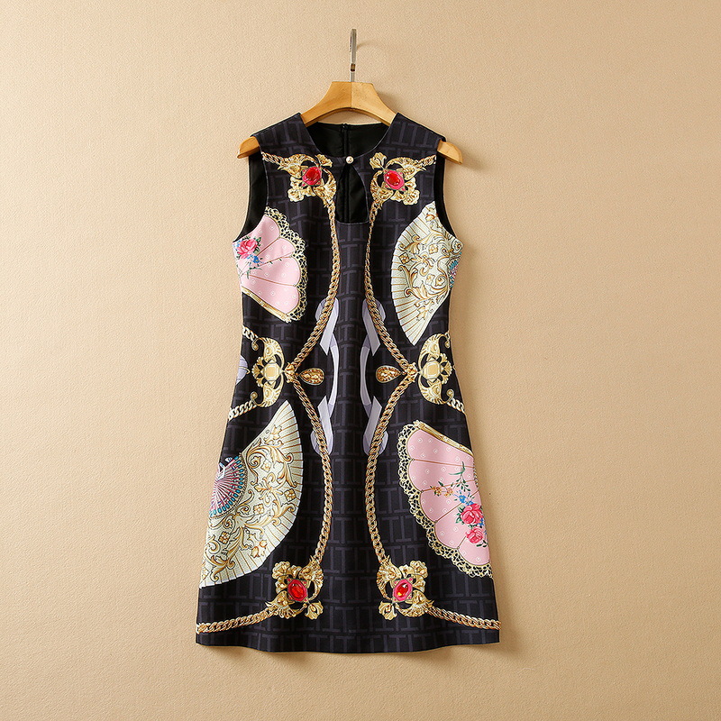 

413 2022 Runway Dress Spring Summer Brand Same Style Empire Sleeveless Dress Crew Neck Black Beads Dress Womens Fashion High Quality SH, Customize