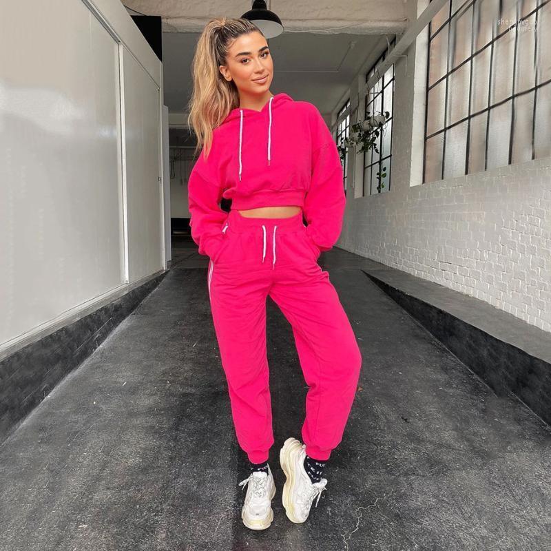 

Tracksuit 2pcs Women Set Hoodies Crop Top Sweatshirt Side Stripe Pants Hooded 2 Pieces Sets Clothing Suits Female Women's Tracksuits, Yellow