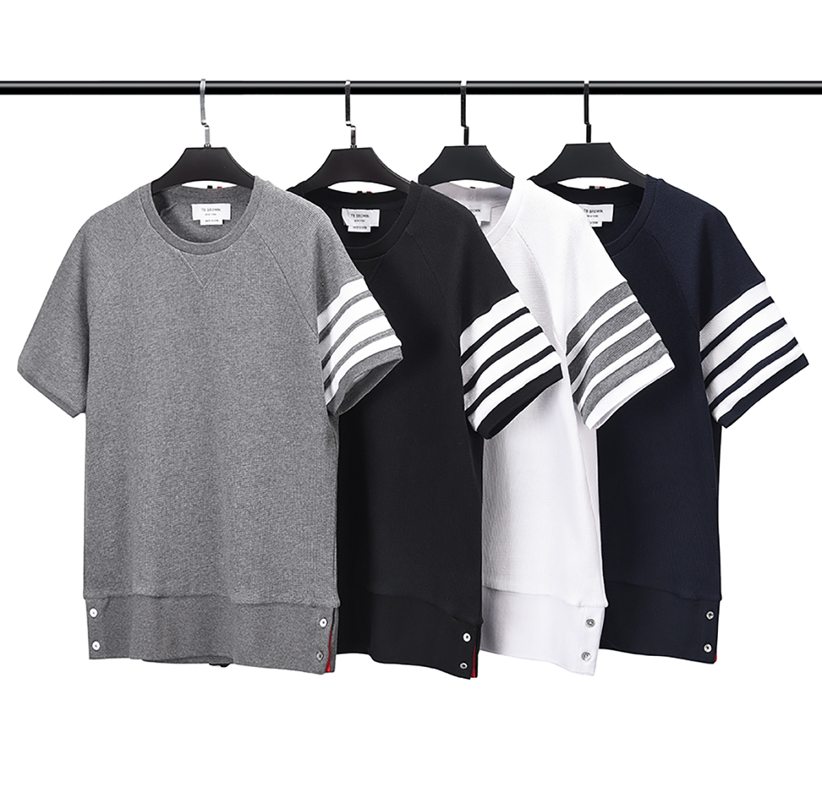 

TB Men's T-Shirts Summer New Cotton Waffle Short Sleeve Round Neck Slim Couple Casual Classic Split Top Jacket #S-XXXL, Blue