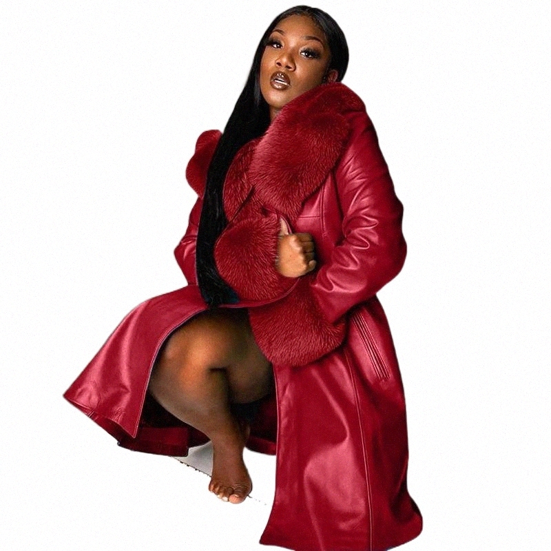 

women' Wool & Blends 2021 Fashion Women Leather Coat Fur Collar Winter Lapel Long Sleeve PU Zipper Plus Size Casual Womens Jackets 21cf#