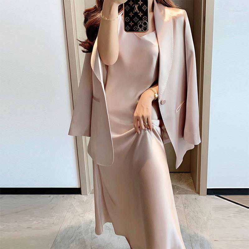 

Miss Dong's High End Autumn Suit Women's 2022 Acetate Suspender Dress Two Piece Set Pants, Champagne