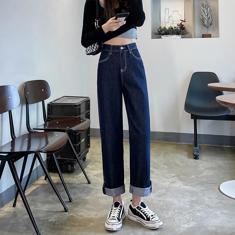 

Spring Baggy Jeans For Women High Waist Loose Denim Pants Wide Leg Black Solid Trousers Female Casual Wear 809, White