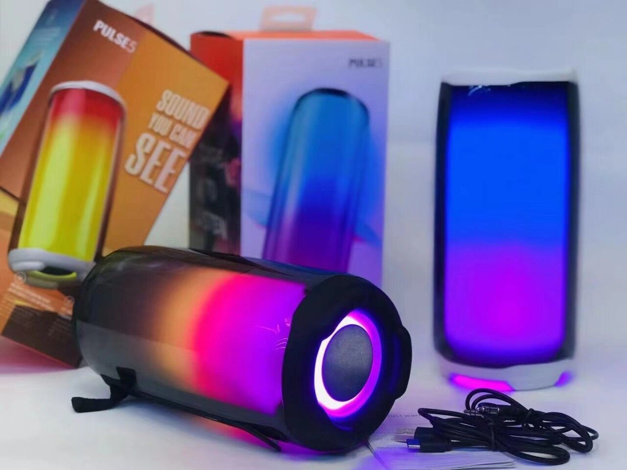 

2022 New Pulse 5 mixed color wireless bluetooth speaker LED lights subwoofer card computer outdoor portable high volume audio