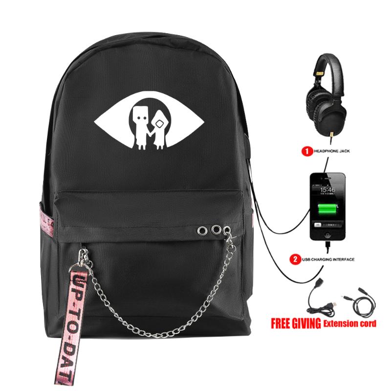 

Backpack Fashion Harajuku Print Little Nightmares 2 Bag USB Rechargeable Schoolbag Women's Travel Creative Boys Girls Laptop, As shown