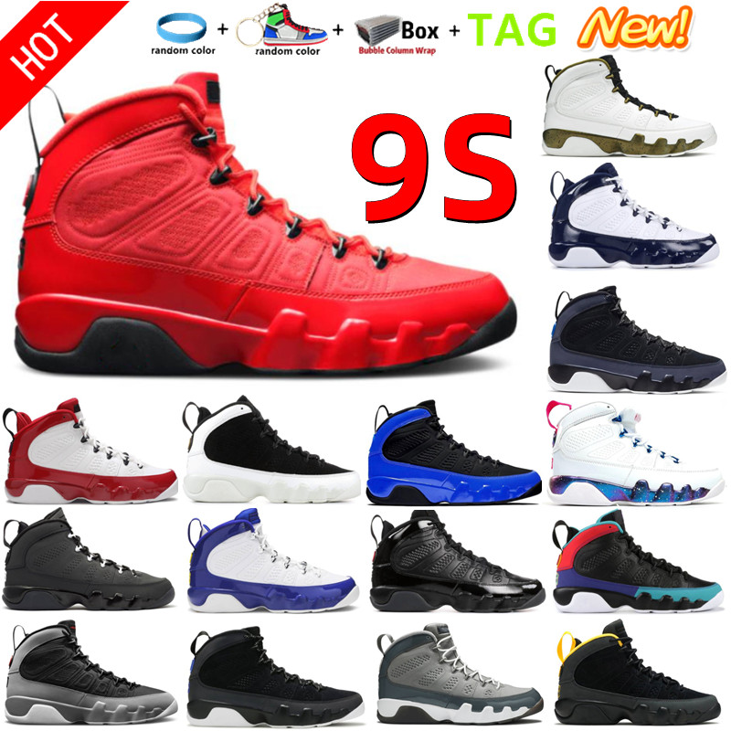 

New Arrival 9 IX 9S Men Basketball Shoes Space Bred University Blue Gold Gym Chile Red UNC Particle Cool Grey Racer Blue Statue Anthracite Man Sport Sneakers Trainers, Shoebox
