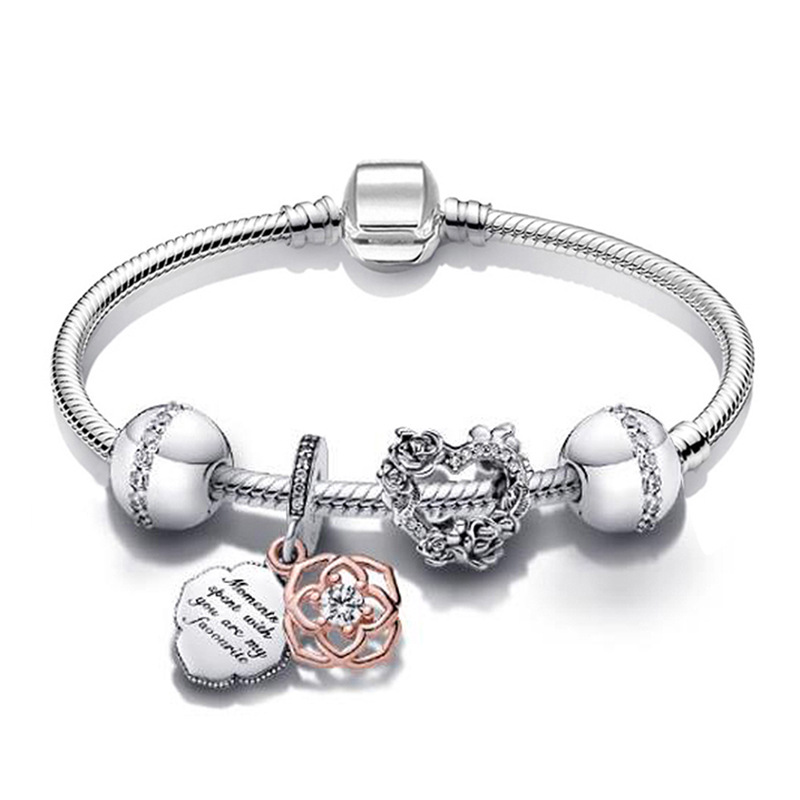 Ensemble de bracelets à breloques perlés en argent sterling de luxe, accessoires de mode, pendentif en forme de cœur d'amour, ajustement original