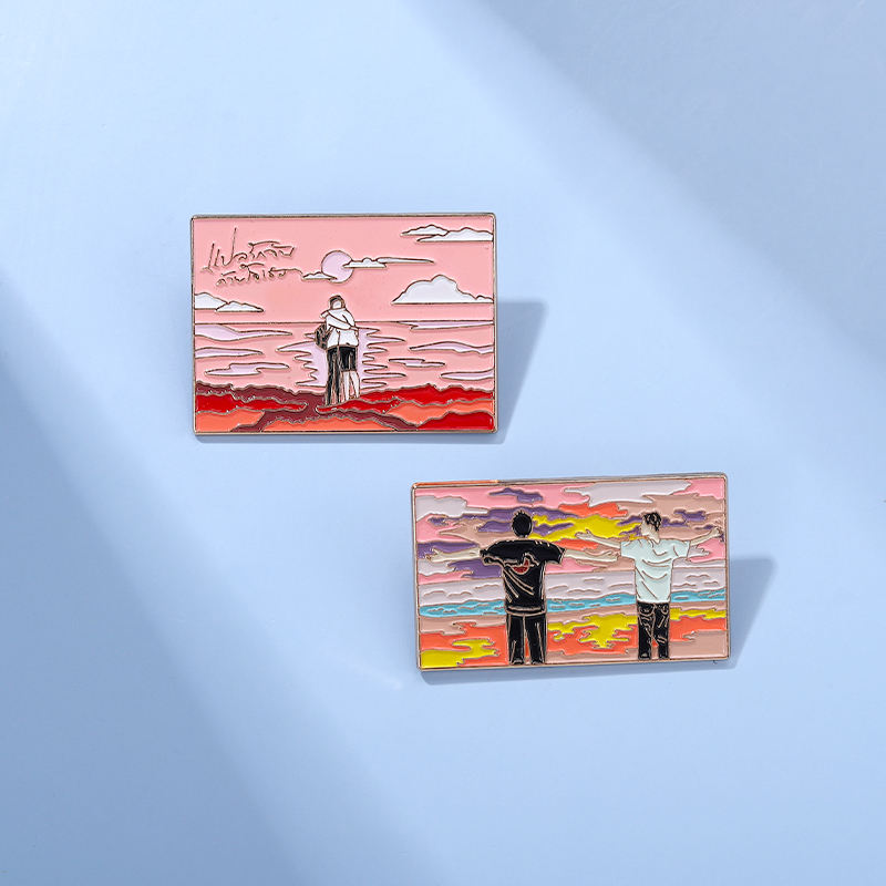 

Embracing painting Brooch at sunset romantic fantasy art works gay enamel brooch jewelry