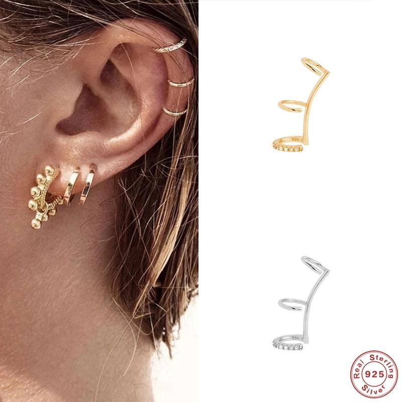 

Clip-on & Screw Back Aide INS Minimalist Three Layer Line Ear Cuff No Piercing Zircon Cartilage Clip Earrings Women Punk Jewelry Pendientes