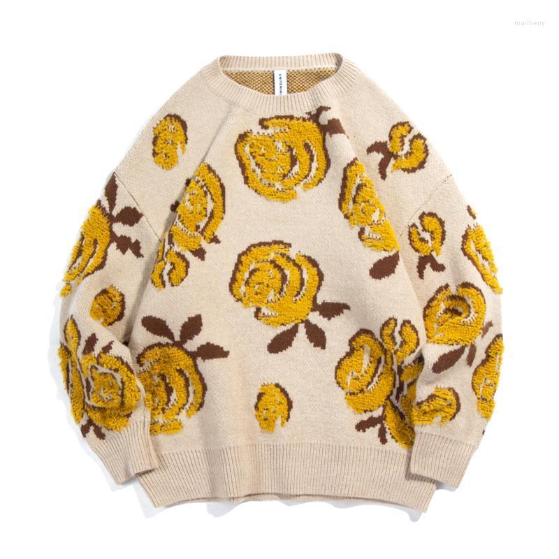 

Men's Sweaters Retro Flower Sweater Coat Autumn Couple Loose Thick Long-sleeved In Stock Mari22, Beige