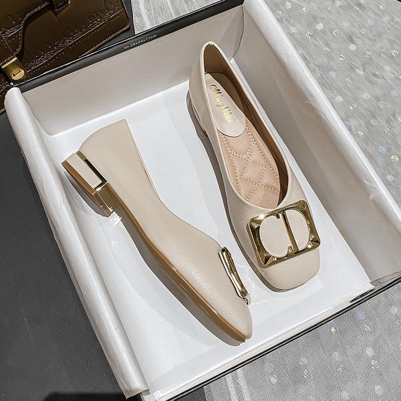 

Dress Shoes Plus Size 43 Women Low Heel Pumps Metal Buckle Decoration Flats Office Lady Slip-on Leather Loafers Spring Fashion ShoesDress, Beige