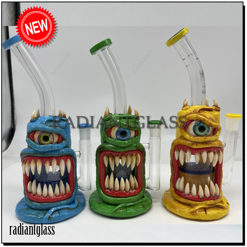 

Hookahs 10" heady glass bong Big Jaw eye 3D Bong evil style water pipes honeycomb perc small mini dab oil rigs with bowl