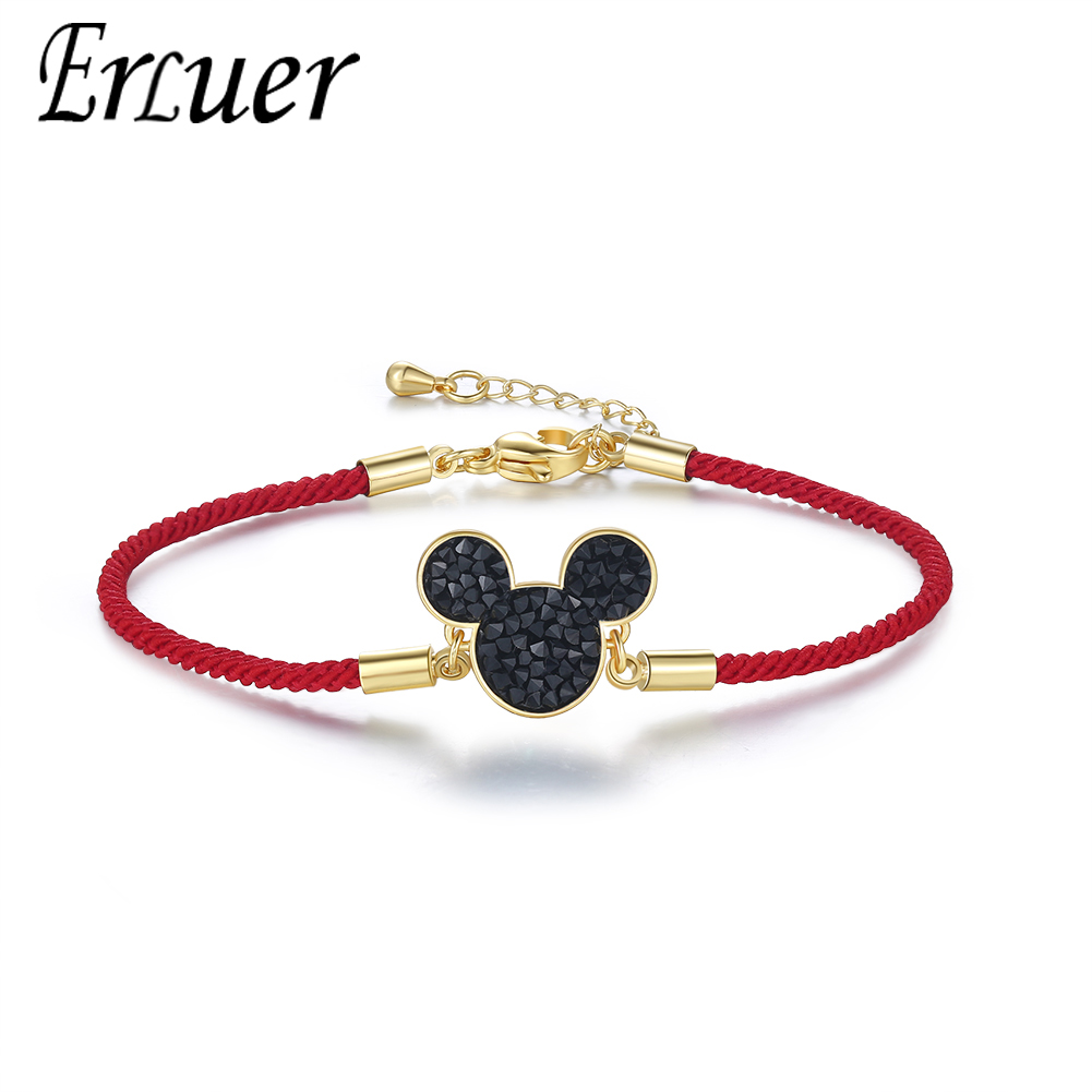 

ERLUER Trendy Adjustable Red Cubic Zirconia Mickey Woman Bracelets Charms Bracelet For Girl Accessories For Wedding Jewelry Gift