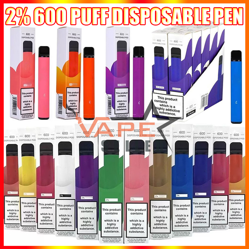

20mg Puff 600 Puffs Disposable Vape Pen E Cigarette With 550mAh Battery 2ml Prefilled Pods Portable Small Bar Stick Kit