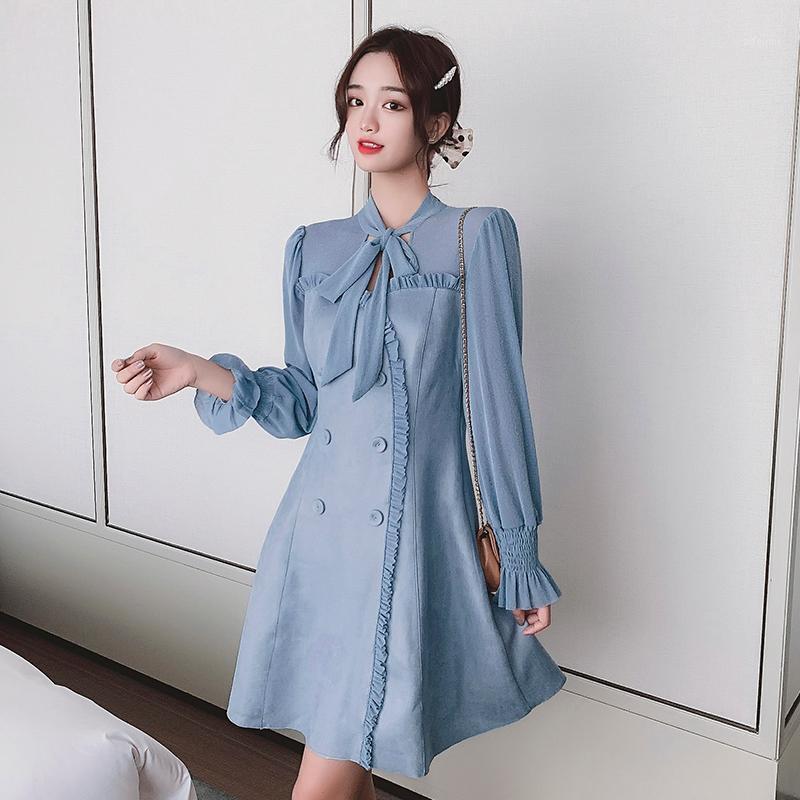

Casual Dresses COIGARSAM French Style Patchwork Women One-piece Dress Korean Mesh Pink Blue Apricot 8200