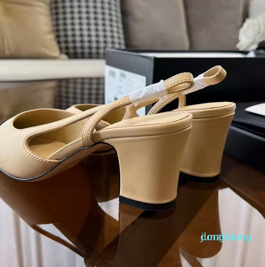 

Classic designer sandals High Quality Womens wedding dress shoes summer thick heels fashion round head slides 100% leather Platform professional large size 66