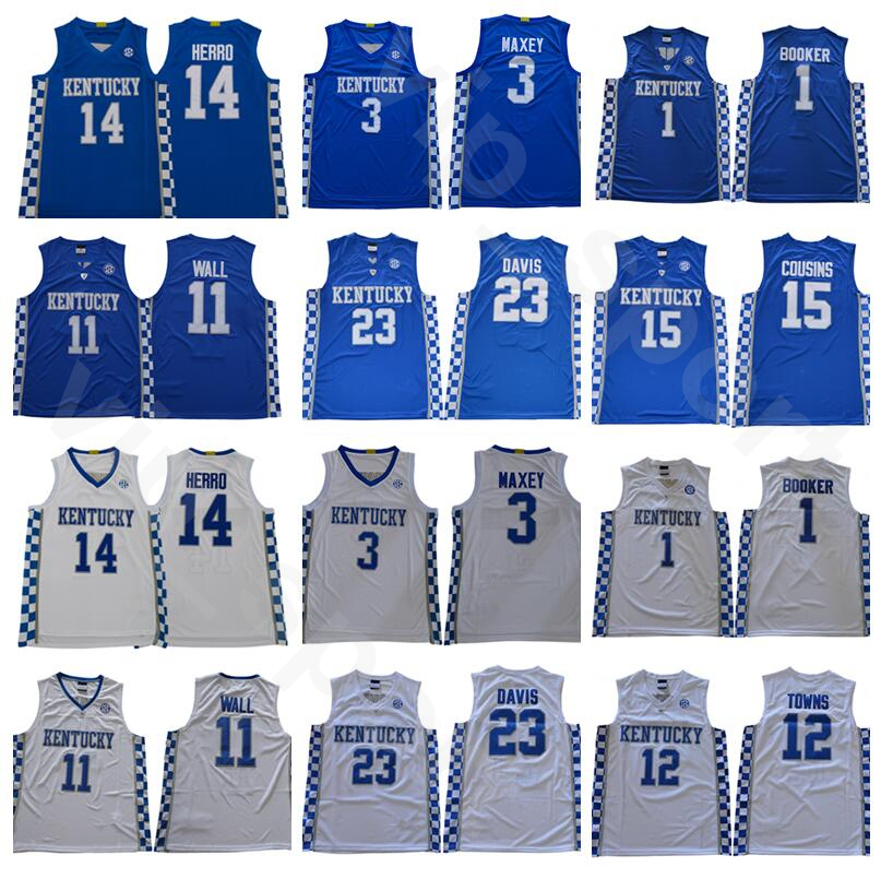 

New College Basketball Tyler Herro Jersey Kentucky Wildcats 14 Tyrese Maxey 3 Devin 1 Booker John 11 Wall Anthony 23 Davis 12 Towns, 12 blue