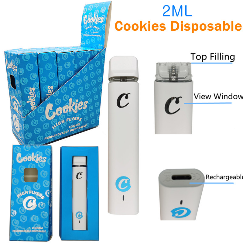 

2ml Cookies Disposable Vape Pens High Flyers Vape Cartridges View Window Tank Ceramic Coils 350mAh Rechargeable Battery Starter Kits Vaporizer Display Box Empty