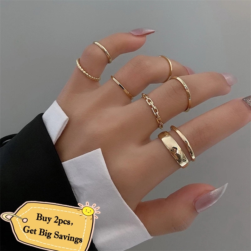 

7pcs Rings Set Selling Metal Hollow Round Opening Women Chain Finger Ring Boho Pearl Moon Rings Party Gifts Fashion Jewelry 220728