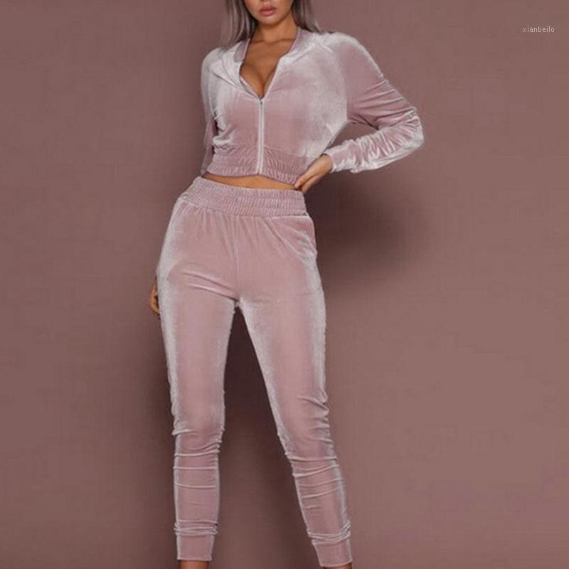 

Women' Two Piece Pants Autumn And Winter Leisure Sports Pink Suit Fashion Zipper Sexy Woman Short Navel Long-sleeved Sweater Two-piece, Black
