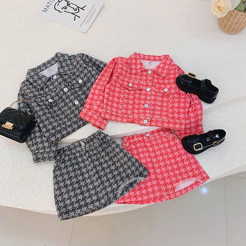 

Clothing Sets Spring Autumn Girls 2 Pcs Set Baby Short Jacket + Skirt Kids Suits Children Clothes Fashion Grid Plaid Print Ripped To 6 Yrs, Pink