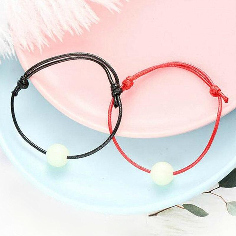 

Charm Bracelets Simple Red Rope Bead Bracelet Adjustable Luminous Stone String Braiding Couple For Men Women Wish Jewelry