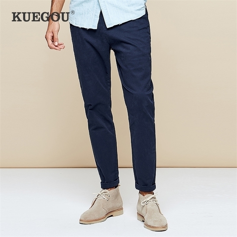 

KUEGOU Cotton Spandex Spring mens casual pants overalls slim type straight han edition black trousers pants size AK9790 201110