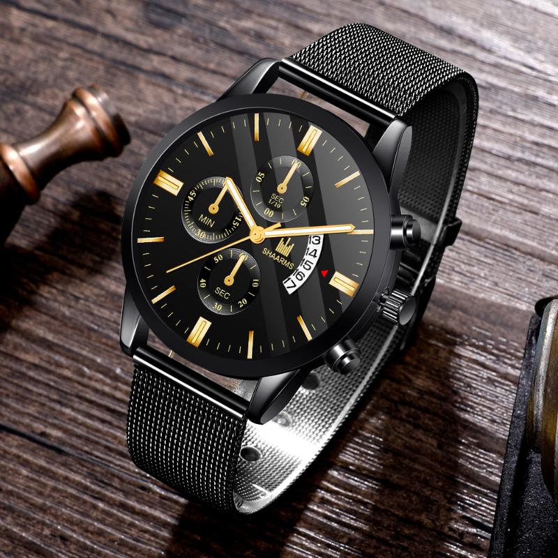 

Wristwatches Fashion Men Sport Watch Black Mesh Band Stainless Steel Quartz Watches Luxury Date Man Wristwatch Relogio MasculinoWristwatches