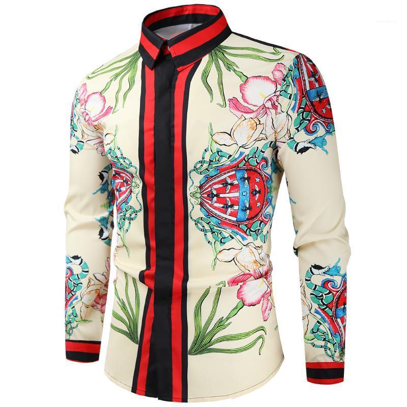 

Men's Casual Shirts Blouse Homme Baroque Banquet Shirt Paisley Men Luxury Korean Mens Long Sleeve Print Slim Fit 553, Picture