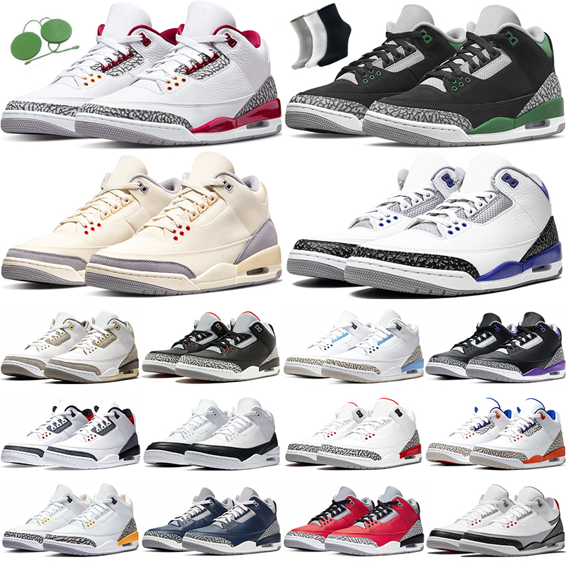 

jumpman 3s 3 basketball shoes Cardinal Red Muslin Pine Green Midnight Navy Racer Blue White Cement Cool Grey Fire Red Fragment Midnight Navy sports sneakers trainers, Unc