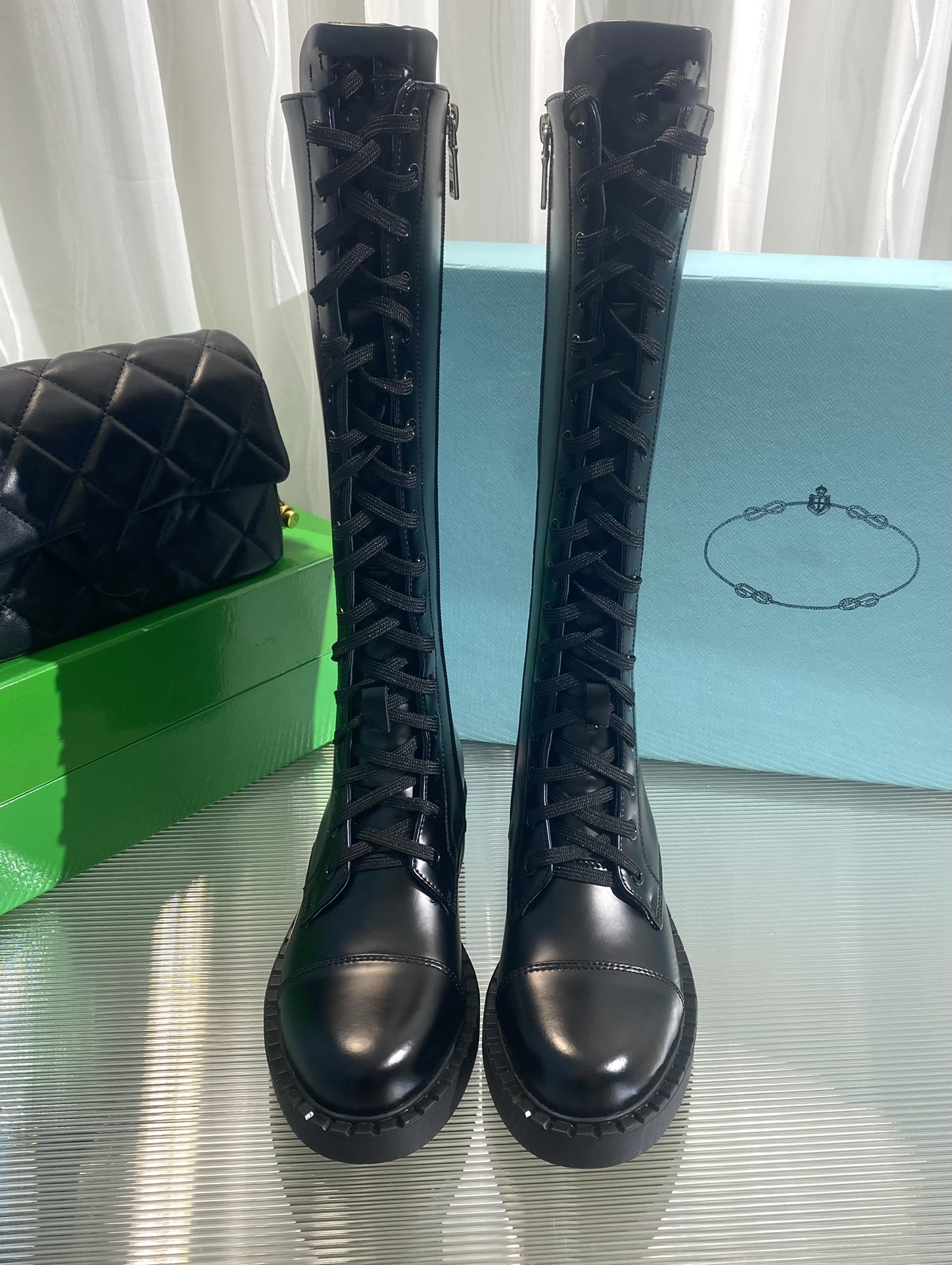 

over knee boots designer boot high boot martin booties genuine leather middle heel lining comfortable logo fashionable latest style size 35-41, Black