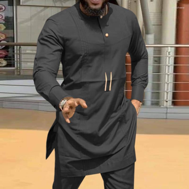 

Men's Casual Shirts Islam Kaftan Men's Shirt Ramada Long Sleeves Dashiki Tops African Mid-Length Ethnic Muslim Man Clothing Abaya DubaiM, Black