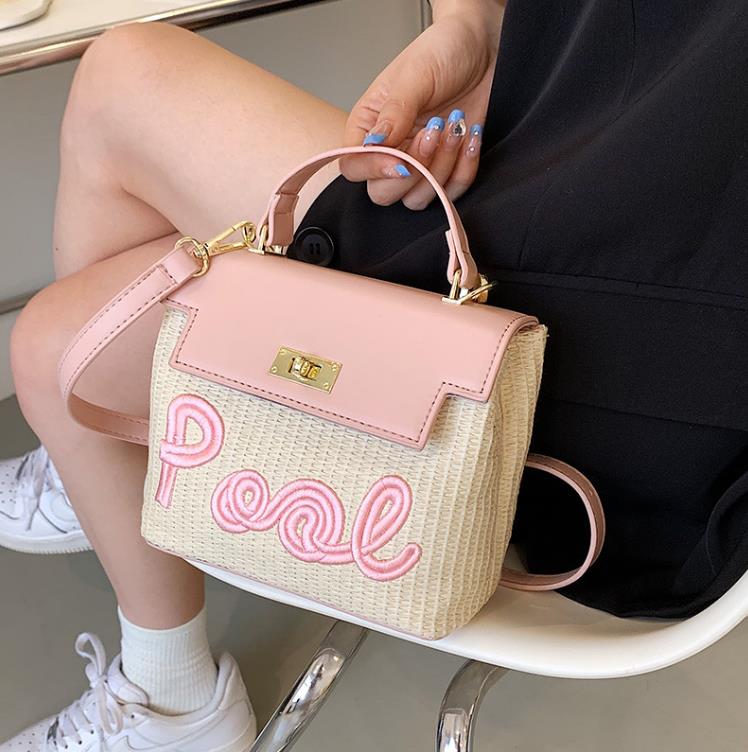 

Woven Bag Women's Embroidered Letters Handbag Small Design Texture Single Shoulder Messenger Bags, White