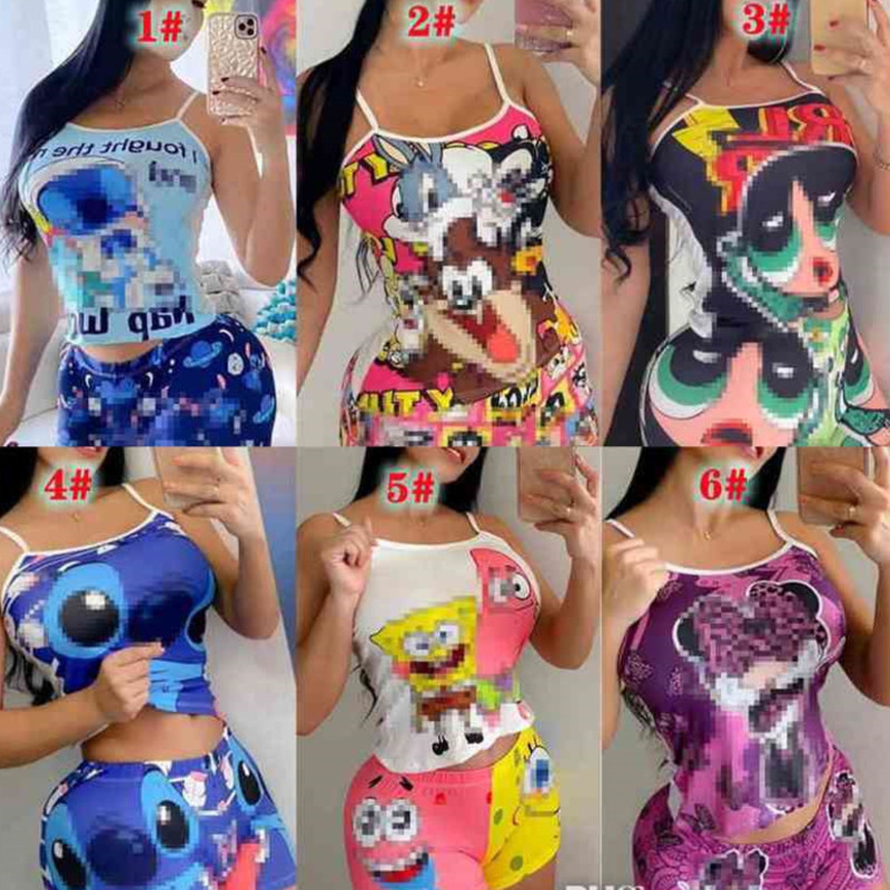 

2022 New Arrival Cartoon Pajamas women Summer Character Two Piece Short Set Sleepwear Night Dresses For Women, 21