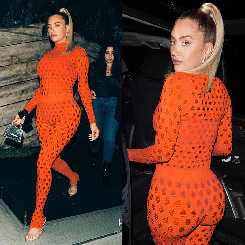 

Tracksuits Woman 2 Piece Designer Outfit Leggings Matching Set Club Party Hollow Out See Through Pink Jumpsuit Two Pieces Women Sets Loungewear Women Clothing, Yellow