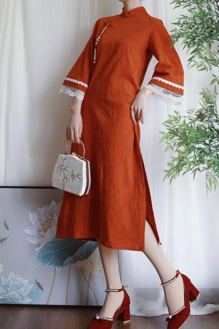 

Ethnic Clothing Pure Cotton Jacquard Weave Traditional Chinese Cheongsam Handmade Vintage Costume Loose For Daily WearEthnic