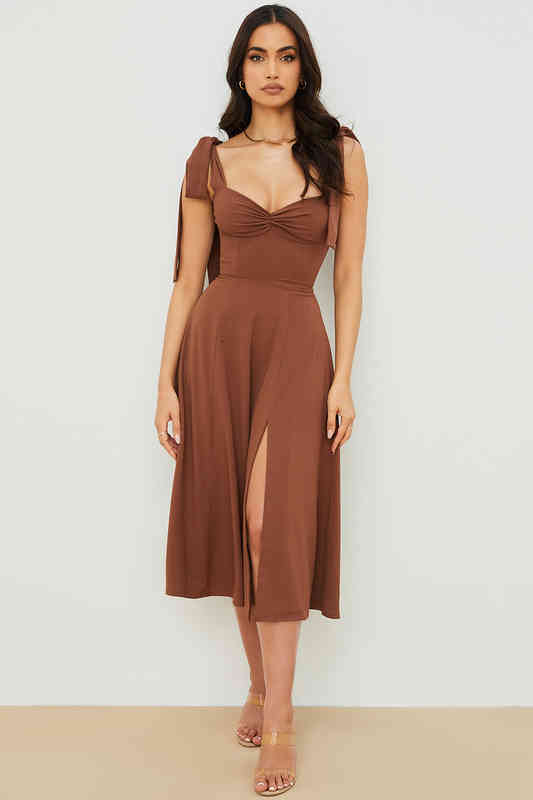 

House of CB sexy suspender print lace up irregular A-line dress--, Pink