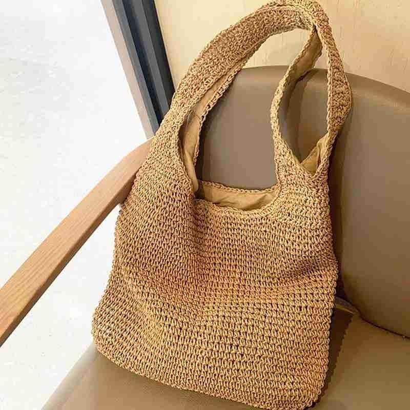

Evening Bags Casual Shoulder Straw Wicker Wovening Ladies Versatile Handbags Summer Beach Fashion Rattan Handbag Large Capacity TotesEvening, Beige