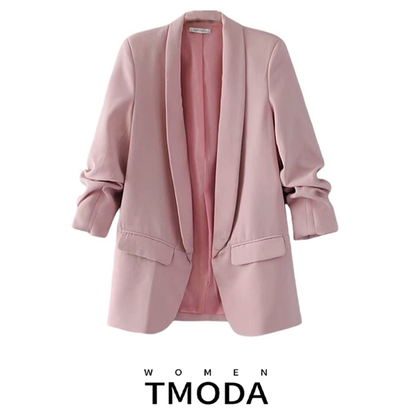 

TMODA303 Summer Autumn Elegant Women Workwear Pink Blazer Three Quarter Sleeve Regular Fit Minimalist Office Lady Blazer 220402, Deep blue
