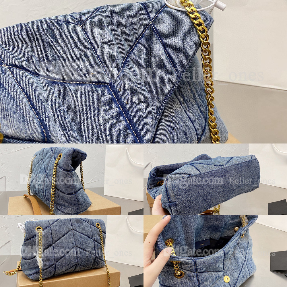 

Soft Sheepskin Women Loulou Puffer Denim Flap Bag Designer Shoulder Crossbody Bags Classic Fr, Denim blue