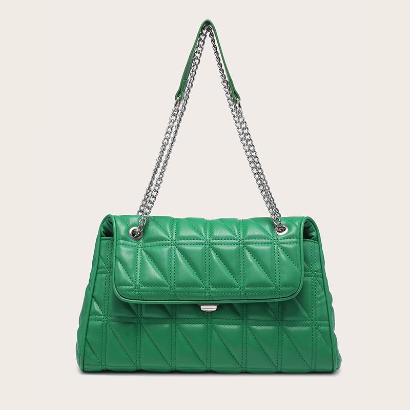 

Evening Bags 2022 Green Soft PU Designer Handbags Embroidered Rhombus Underarm Shoulder Female Bag Chain Cross Body Woman