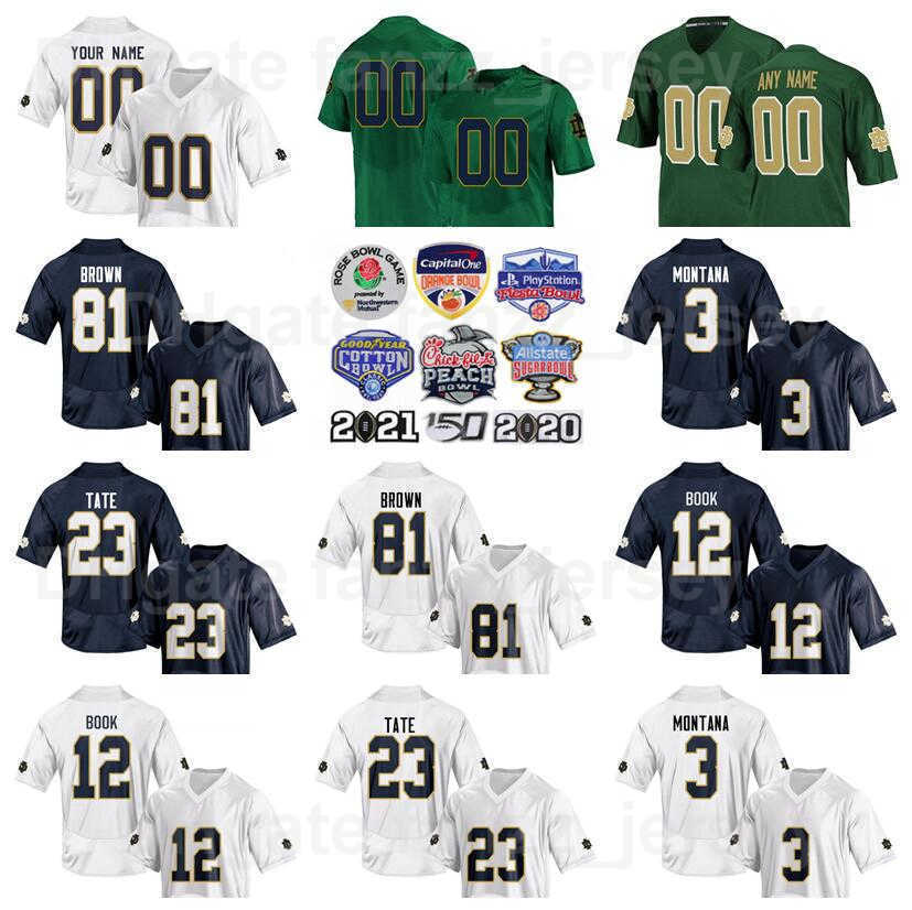 

NCAA College 12 Ian Book Jerseys Football 3 Joe Montana 6 Jerome Bettis Tim Brown 81 Alan Page 23 Golden Tate University Navy Blue Green White