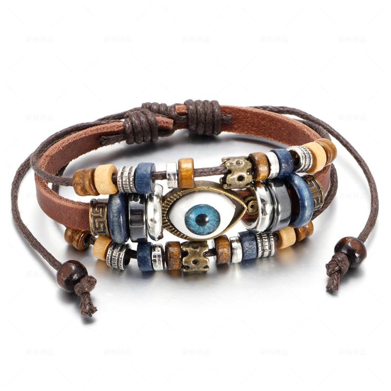 

Charm Bracelets Trendy People Creative Explosion Style Ethnic Leather Braided Beaded Eyes Couple Bracelet Fashion Trend BraceletCharm