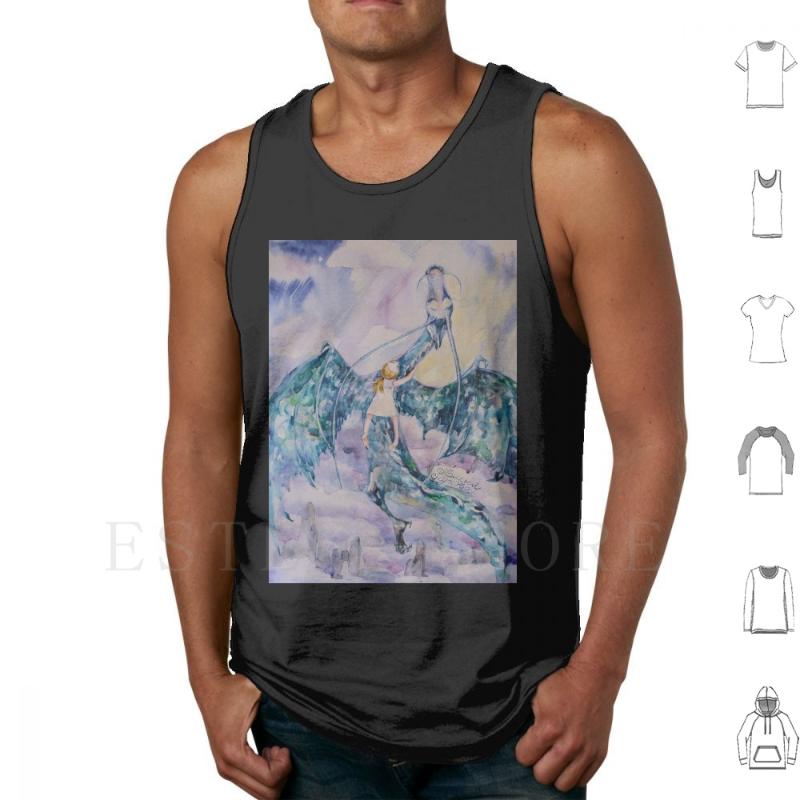 

Men' Tank Tops Flight Of A Girl On Dragon In The Sky. Vest Sleeveless Good And, White;black