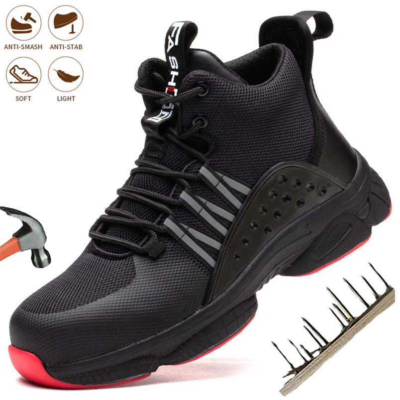 

Men Lightweight Safety Shoes Steel Toe Cap Breathable Construction Shoes Work Sneakers Steel Toe Men Shoes Anti-smash Work Boots 220616, Black