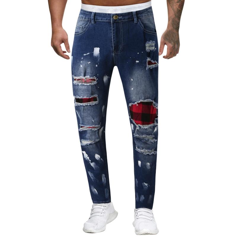 

Men's Jeans Lacy Casual Frayed Paint Holes Trousers Washed Print Men's Gradient Splice PantsMen's, Black